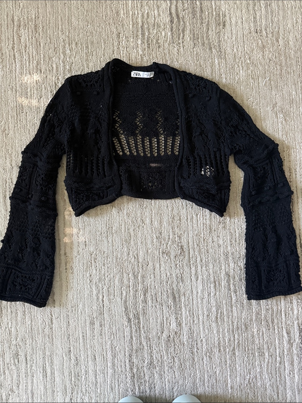 Zara Black Cropped Crochet Knit Bolero